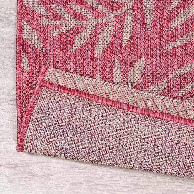 JONATHAN Y Palm Frond Indoor Outdoor Runner Rug 2X8 Fuchsia/Light Gray, Nevis for Backyard, Patio, Porch, Easy-Cleaning, High Traffic, Pet-Friendly, Non-Shedding (SMB119F-28)