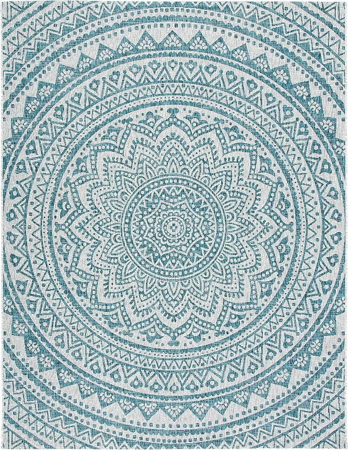 SAFAVIEH Courtyard Collection 8' x 10' Grey / Teal CY8734 Indoor-Outdoor Waterproof Easy-Cleaning Patio Backyard Mudroom Area-Rug