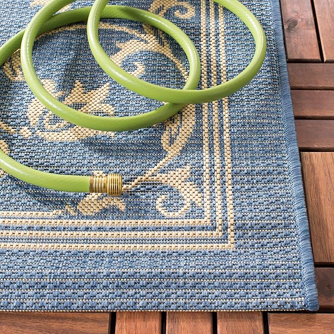 SAFAVIEH Washable Rug Outdoor Courtyard Collection - 9' x 12', Blue & Natural, Non-Shedding & Easy Cleaning, Ideal for Patio, Backyard, Mudroom (CY2098-3103)