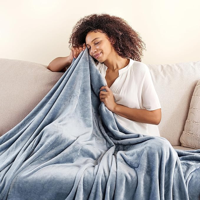 Berkshire Blanket Classic VelvetLoft® Solid Throw Blanket, Lightweight Soft Fuzzy Plush Throw Blanket for Bed and Couch, Polar Blue, 50x60 Inches