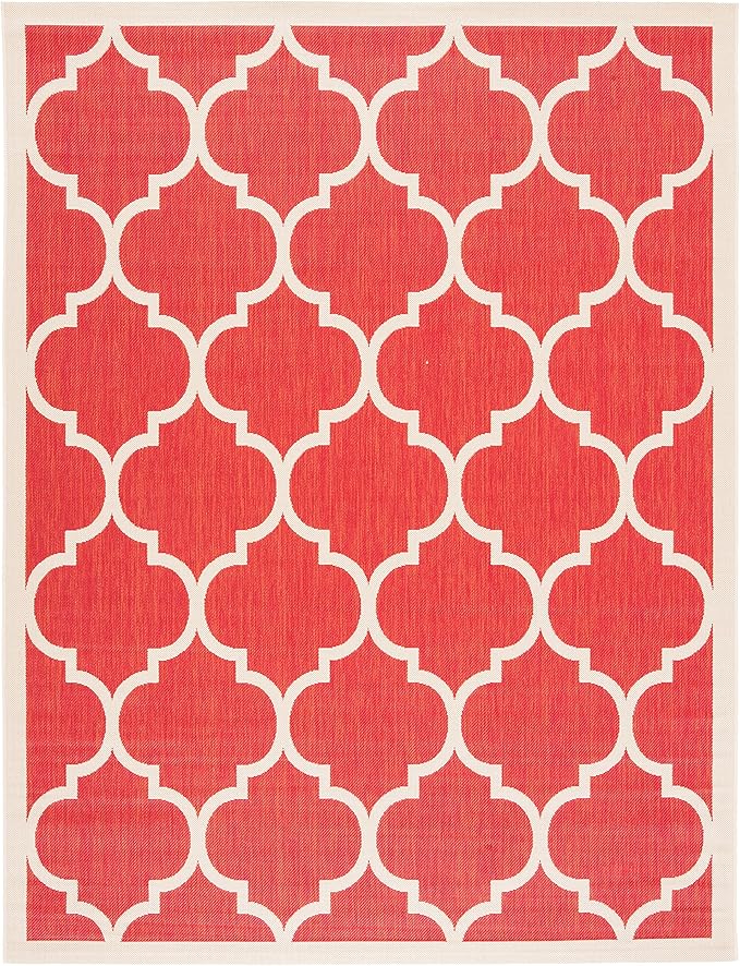 SAFAVIEH Courtyard Collection 8' x 10' Red/Bone CY6914 Trellis Indoor/ Outdoor Waterproof Easy Cleaning Patio Backyard Mudroom Area Rug
