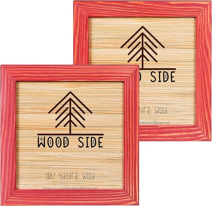 Rustic Wooden Square Picture Frames 8x8 - Set of 2-100% Natural Solid Eco Wood with Real Glass for Wall Mounting and Tabletop Photo Frame - Red