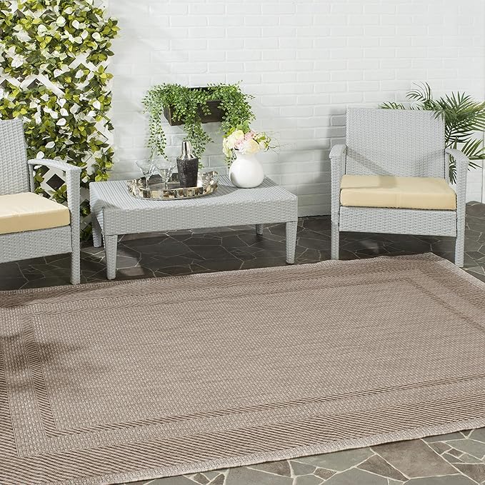 SAFAVIEH Courtyard Collection 2'7" x 5' Beige/Brown CY8477 Indoor/ Outdoor Waterproof Easy Cleaning Patio Backyard Mudroom Accent Rug
