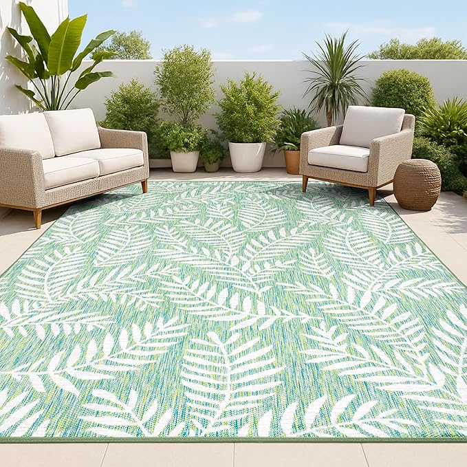 JONATHAN Y Palm Frond Indoor Outdoor Area Rug 4X6 Cream/Green, Nevis for Backyard, Patio, Porch, Easy-Cleaning, High Traffic, Pet-Friendly, Non-Shedding (SMB119G-4)
