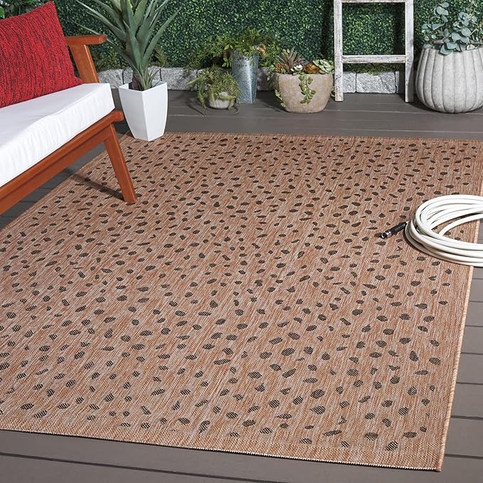 SAFAVIEH Washable Rug Outdoor Courtyard Collection - 6'7" x 9'6", Natural & Gold, Non-Shedding & Easy Cleaning, Ideal for Patio, Backyard, Mudroom (CY6104-39)
