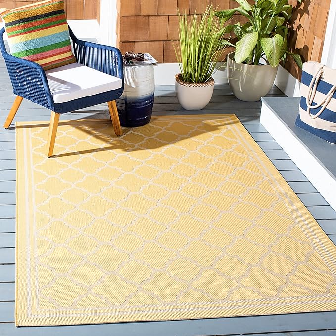 SAFAVIEH Courtyard Collection 4' x 5'7" Gold/Beige CY6918 Trellis Indoor/ Outside Waterproof Easy cleansingPatio Backyard Mudroom Area Mat