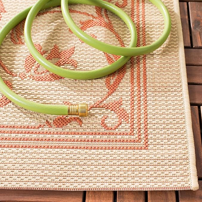 SAFAVIEH Washable Rug Outdoor Courtyard Collection - 2'7" x 5', Natural & Terracotta, Non-Shedding & Easy Cleaning, Ideal for Patio, Backyard, Mudroom (CY2098-3201)