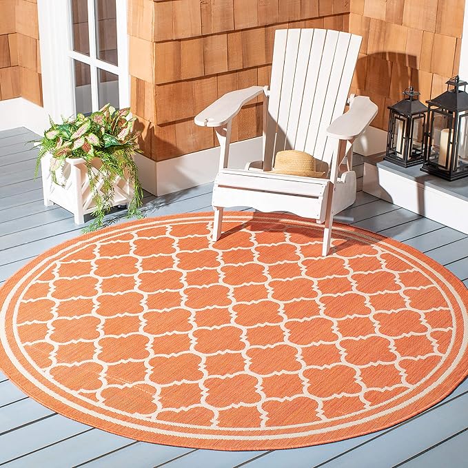 SAFAVIEH Courtyard Collection 4' Round Terracotta / Bone CY6918 Trellis Indoor/ Outdoor Splashproof Easy Scrubbing Patio Backyard Mudroom Area Rug