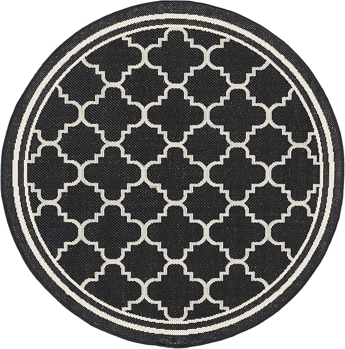 SAFAVIEH Courtyard Collection 6'7" Round Black/Beige CY6918 Trellis Indoor/ Outdoor Splashproof Easy Scrubbing Patio Backyard Mudroom Area Rug