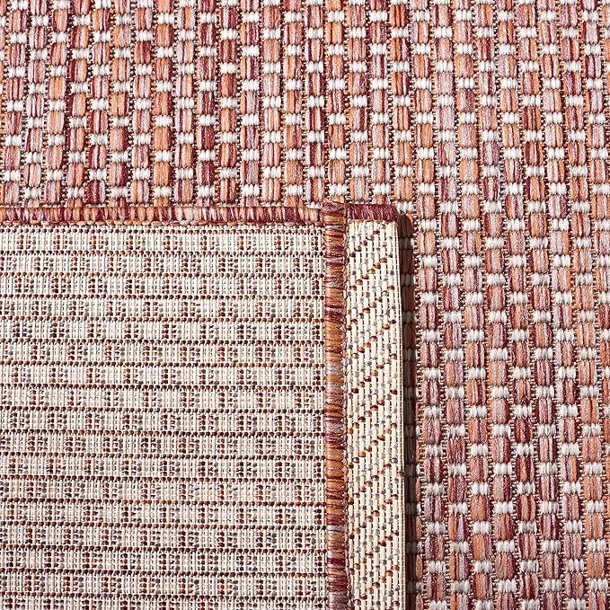 SAFAVIEH Courtyard Collection 7'1" Round Red/Beige CY8521 Indoor/ Outside Waterproof Easy cleansingPatio Backyard Mudroom Area Mat