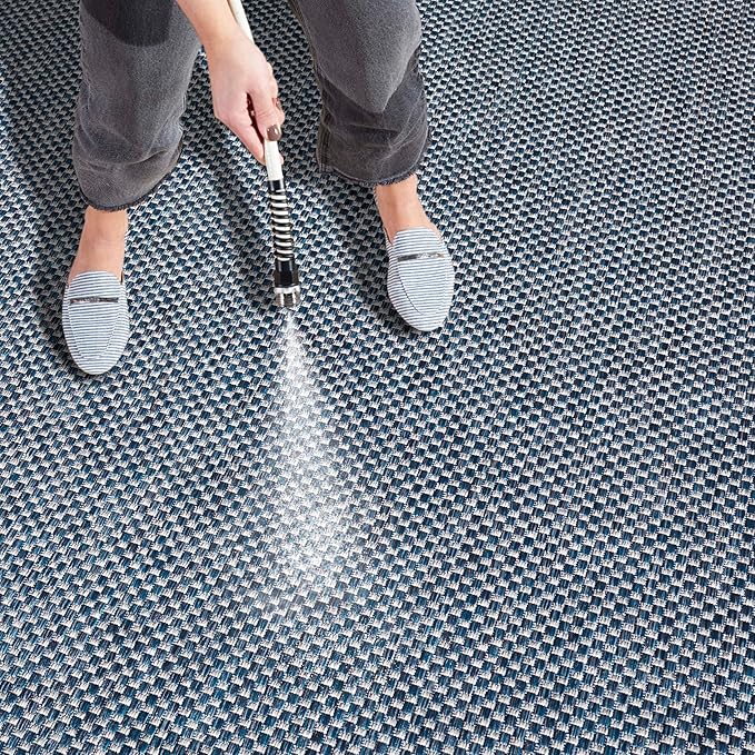 SAFAVIEH Washable Rug Outdoor Courtyard Collection - 11' x 15', Navy & Grey, Non-Shedding & Easy Cleaning, Ideal for Patio, Backyard, Mudroom (CY8521-36821)