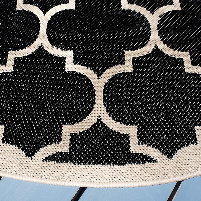 SAFAVIEH Courtyard Collection 6'7'' Round Black/Beige CY6914 Trellis Indoor/ Outdoor Patio Backyard Mudroom Area Rug