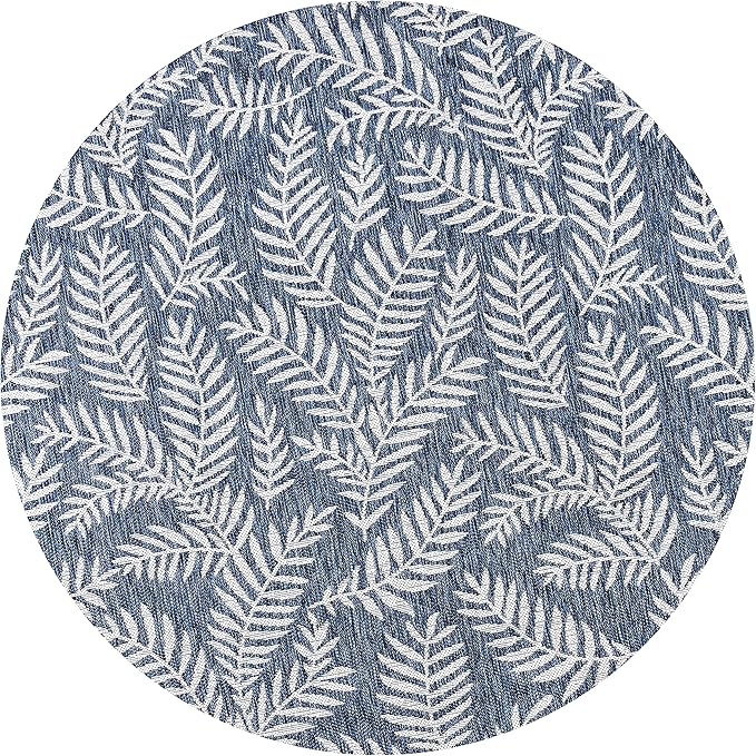 JONATHAN Y Palm Frond Indoor Outdoor Round Area Rug 6 Ft Navy/Ivory, Nevis for Backyard, Patio, Porch, Easy-Cleaning, High Traffic, Pet-Friendly, Non-Shedding (SMB119B-6R)