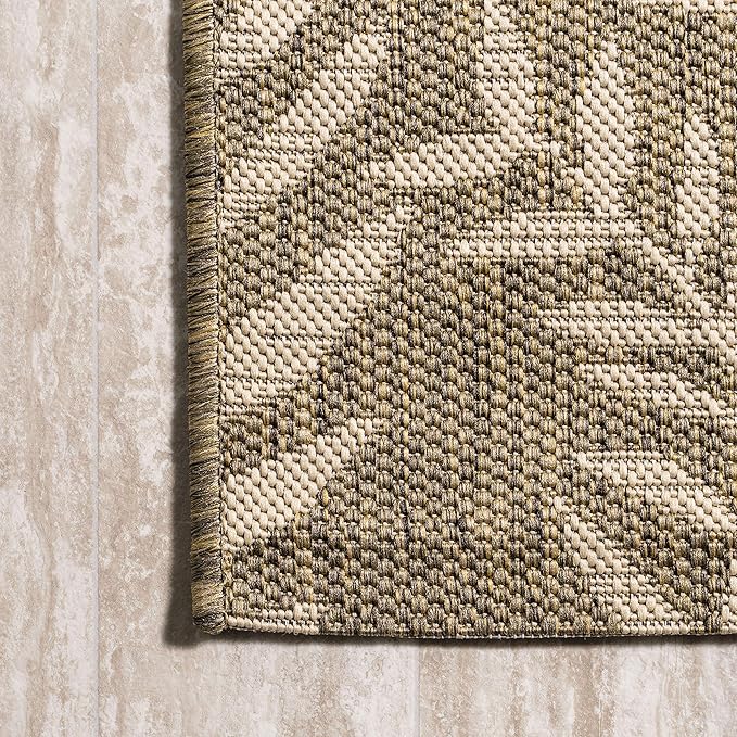 JONATHAN Y Palm Frond Indoor Outdoor Round Area Rug 6 Ft Brown/Beige, Nevis for Backyard, Patio, Porch, Easy-Cleaning, High Traffic, Pet-Friendly, Non-Shedding (SMB119A-6R)