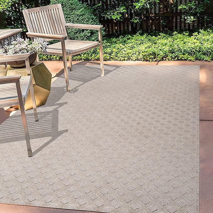 JONATHAN Y Mini-Diamond Trellis Indoor Outdoor Area Rug 8X10 Beige, Rabat High-Low Pile for Backyard, Patio, Porch, Easy-Cleaning, High Traffic, Pet-Friendly, Non-Shedding (SBH101A-8)
