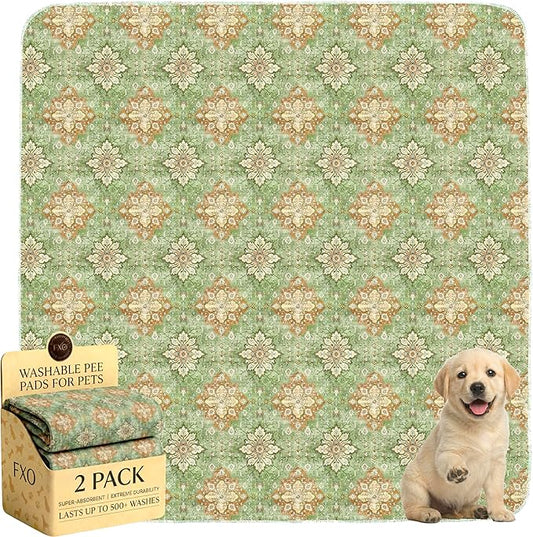 Washable Pee Pads for Dogs,Great Urine Absorbent Reusable Puppy Training Pads,Waterproof,Leak-Proof & Non-Slip Potty Pads for Whelping,Crate,Playpen,Bed.(Green Floral Flat,36"x36")