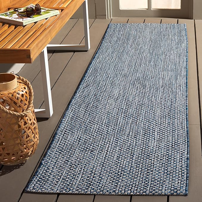 SAFAVIEH Courtyard Collection 2'3" x 22' Navy/Grey CY8521 Indoor/ Outside Waterproof Easy cleansingPatio Backyard Mudroom Runner Mat