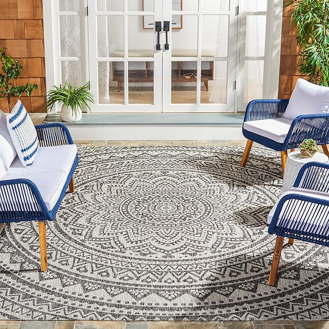 SAFAVIEH Courtyard Collection 8' x 10' Light Grey/Black CY8734 Indoor/ Outdoor Waterproof Easy Cleaning Patio Backyard Mudroom Area Rug