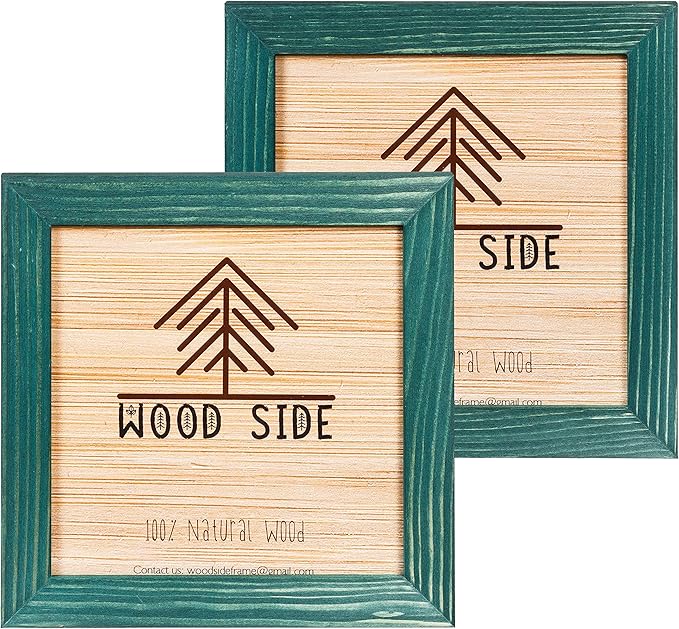 Rustic Wooden Square Picture Frames 8x8 - Set of 2 - 100% Natural Solid Eco Wood with Real Glass for Wall Mounting and Tabletop Photo Frame - Green