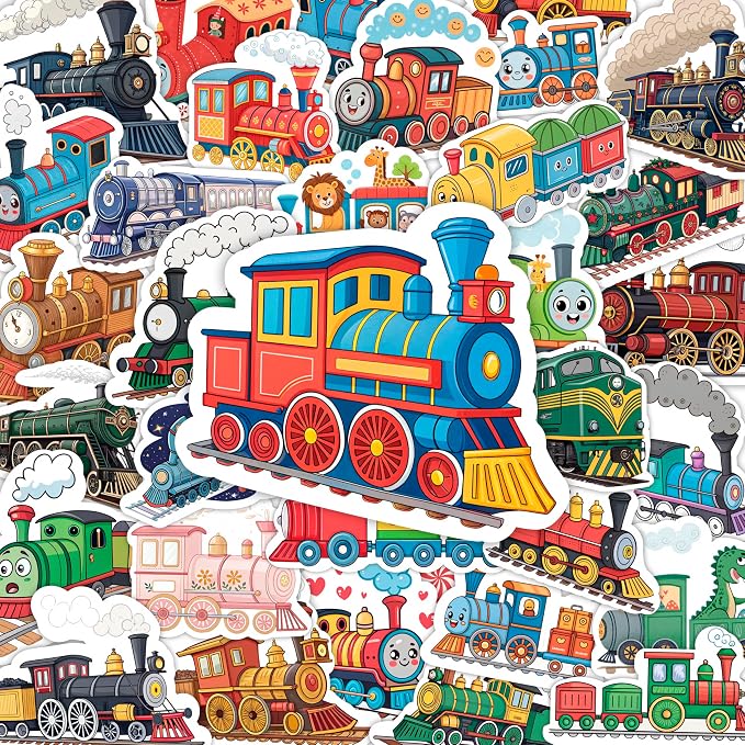 100Pcs Train Stickers for Water Bottle - Train Party Supplies & Decorations - Railroad Stickers - Gift for Women & Men