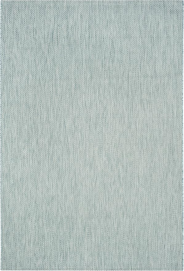 SAFAVIEH Washable Rug Outdoor Courtyard Collection - 6'7" x 9'6", Aqua Blue & Grey, Non-Shedding & Easy Cleaning, Ideal for Patio, Backyard, Mudroom (CY8521-37121)