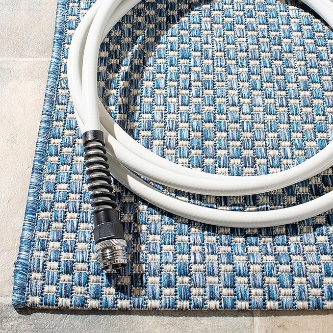 SAFAVIEH Washable Rug Outdoor Courtyard Collection - 10' x 14', Navy & Grey, Non-Shedding & Easy Cleaning, Ideal for Patio, Backyard, Mudroom (CY8521-36821)