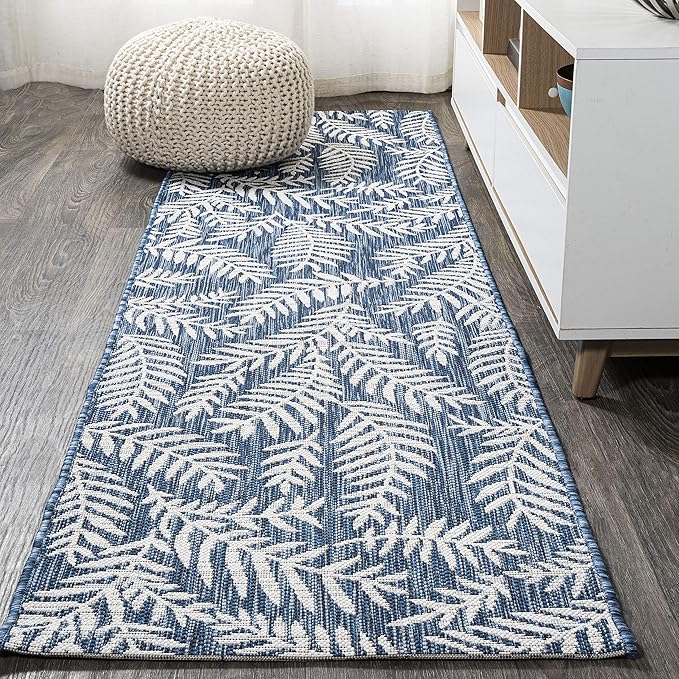 JONATHAN Y Palm Frond Indoor Outdoor Runner Rug 2X10 Navy/Ivory, Nevis for Backyard, Patio, Porch, Easy-Cleaning, High Traffic, Pet-Friendly, Non-Shedding (SMB119B-210)