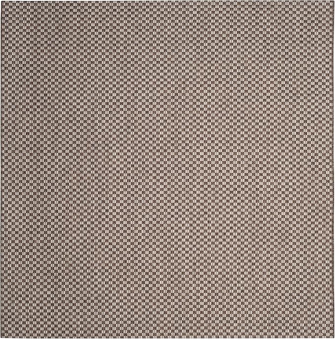 SAFAVIEH Washable Rug Outdoor Courtyard Collection - 5'3" Square, Light Brown & Light Grey, Non-Shedding & Easy Cleaning, Ideal for Patio, Backyard, Mudroom (CY8653-36321)