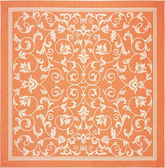 SAFAVIEH Washable Rug Outdoor Courtyard Collection - 6'7" Square, Terracotta & Natural, Non-Shedding & Easy Cleaning, Ideal for Patio, Backyard, Mudroom (CY2098-3202)