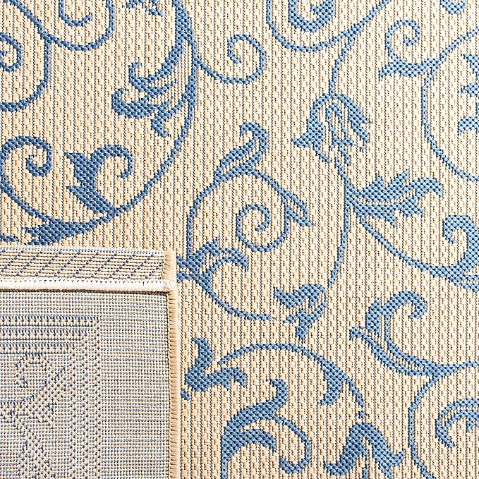 SAFAVIEH Washable Rug Outdoor Courtyard Collection - 2'3" x 12' Runner, Natural & Blue, Non-Shedding & Easy Cleaning, Ideal for Patio, Entryway, Mudroom, Hallway, Kitchen (CY2098-3101)