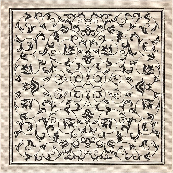 SAFAVIEH Washable Rug Outdoor Courtyard Collection - 6'7" Square, Sand & Black, Non-Shedding & Easy Cleaning, Ideal for Patio, Backyard, Mudroom (CY2098-3901)