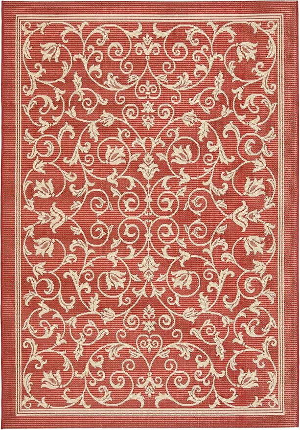 SAFAVIEH Washable Rug Outdoor Courtyard Collection - 5'3" x 7'7", Red & Natural, Non-Shedding & Easy Cleaning, Ideal for Patio, Backyard, Mudroom (CY2098-3707)