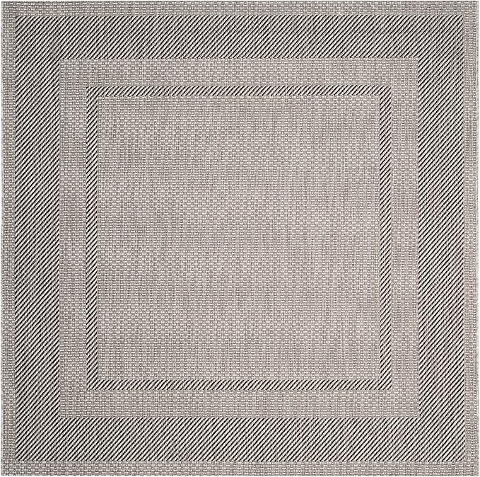 SAFAVIEH Washable Rug Outdoor Courtyard Collection - 5'3" Square, Beige & Black, Non-Shedding & Easy Cleaning, Ideal for Patio, Backyard, Mudroom (CY8477-36612)