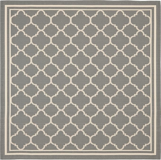 SAFAVIEH Washable Rug Outdoor Courtyard Collection - 5'3" Square, Anthracite & Beige, Non-Shedding & Easy Cleaning, Ideal for Patio, Backyard, Mudroom (CY6918-246)