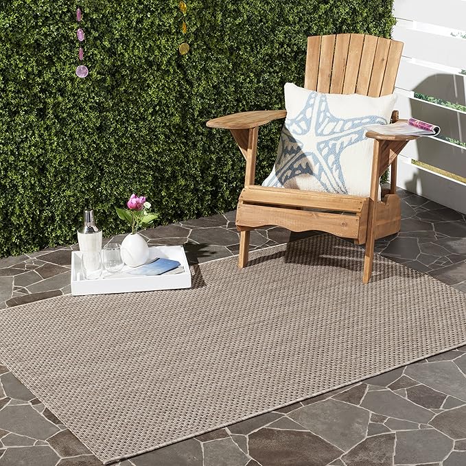 SAFAVIEH Washable Rug Outdoor Courtyard Collection - 4' x 5'7", Beige & Brown, Non-Shedding & Easy Cleaning, Ideal for Patio, Backyard, Mudroom (CY8521-36312)