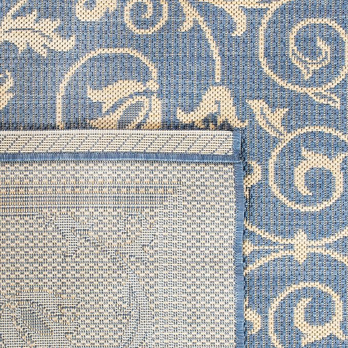 SAFAVIEH Washable Rug Outdoor Courtyard Collection - 2'3" x 10' Runner, Blue & Natural, Non-Shedding & Easy Cleaning, Ideal for Patio, Entryway, Mudroom, Hallway, Kitchen (CY2098-3103)