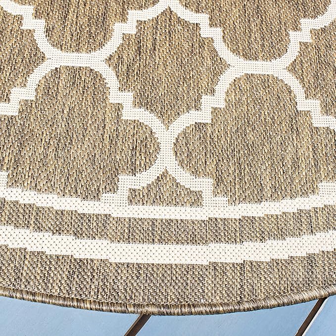 SAFAVIEH Washable Rug Outdoor Courtyard Collection - 6'7" Round, Brown & Bone, Non-Shedding & Easy Cleaning, Ideal for Patio, Backyard, Mudroom (CY6918-242)