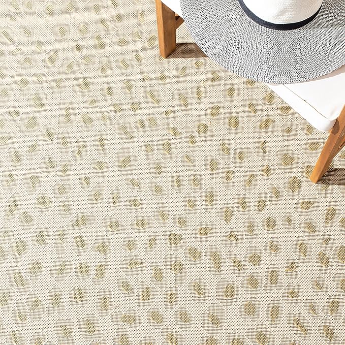 SAFAVIEH Washable Rug Outdoor Courtyard Collection - 2'7" x 5', Beige & Gold, Non-Shedding & Easy Cleaning, Ideal for Patio, Backyard, Mudroom (CY6104-23612)