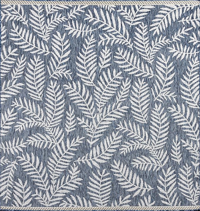 JONATHAN Y Palm Frond Indoor Outdoor Square Area Rug 4X4 Navy/Ivory, Nevis for Backyard, Patio, Porch, Easy-Cleaning, High Traffic, Pet-Friendly, Non-Shedding (SMB119B-4SQ)