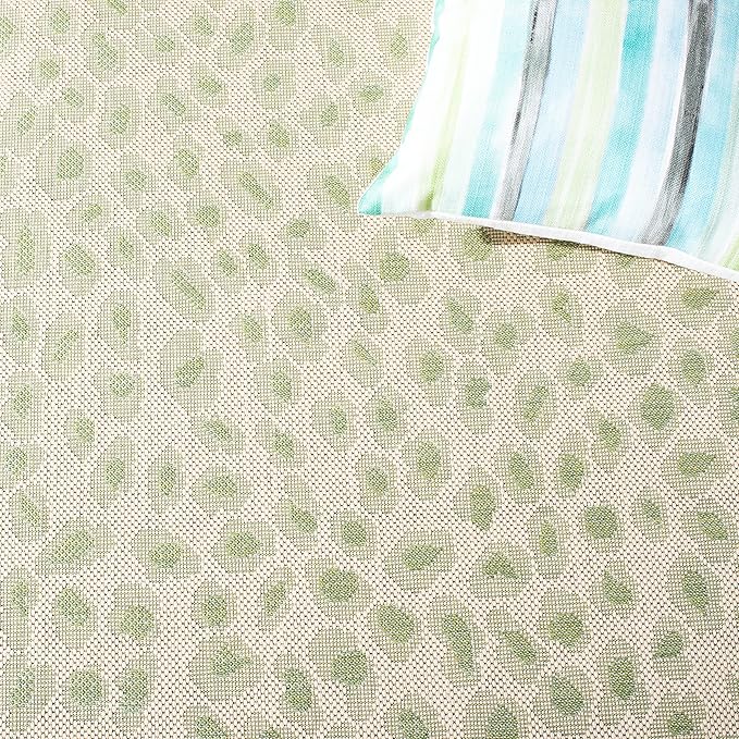 SAFAVIEH Washable Rug Outdoor Courtyard Collection - 5'3" x 7'7", Beige & Green, Non-Shedding & Easy Cleaning, Ideal for Patio, Backyard, Mudroom (CY6104-45312)