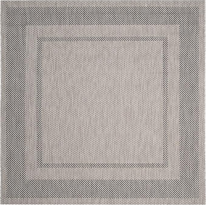 SAFAVIEH Washable Rug Outdoor Courtyard Collection - 5'3" Square, Beige & Black, Non-Shedding & Easy Cleaning, Ideal for Patio, Backyard, Mudroom (CY8477-36612)