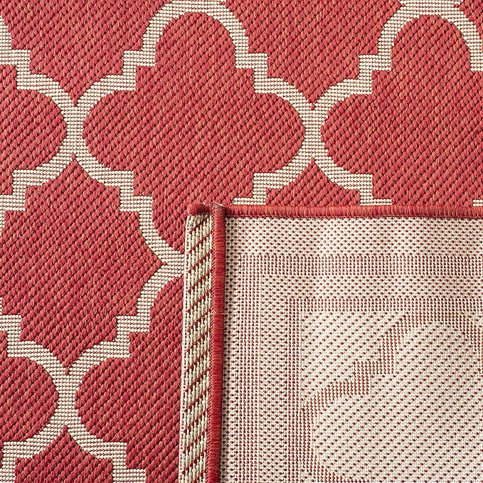 SAFAVIEH Washable Rug Outdoor Courtyard Collection - 2'7" x 5', Red & Bone, Non-Shedding & Easy Cleaning, Ideal for Patio, Backyard, Mudroom (CY6918-248)