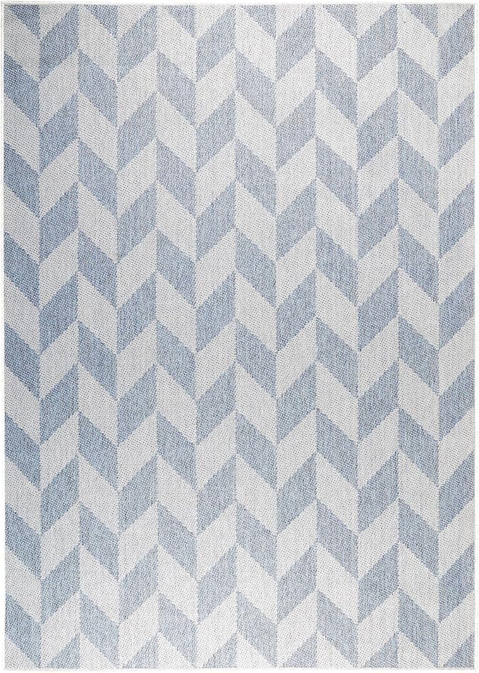 Nicole Miller New York Patio Country Calla Contemporary Herringbone Indoor/Outdoor Area Rug, Blue/Grey, 6'6"x9'2"