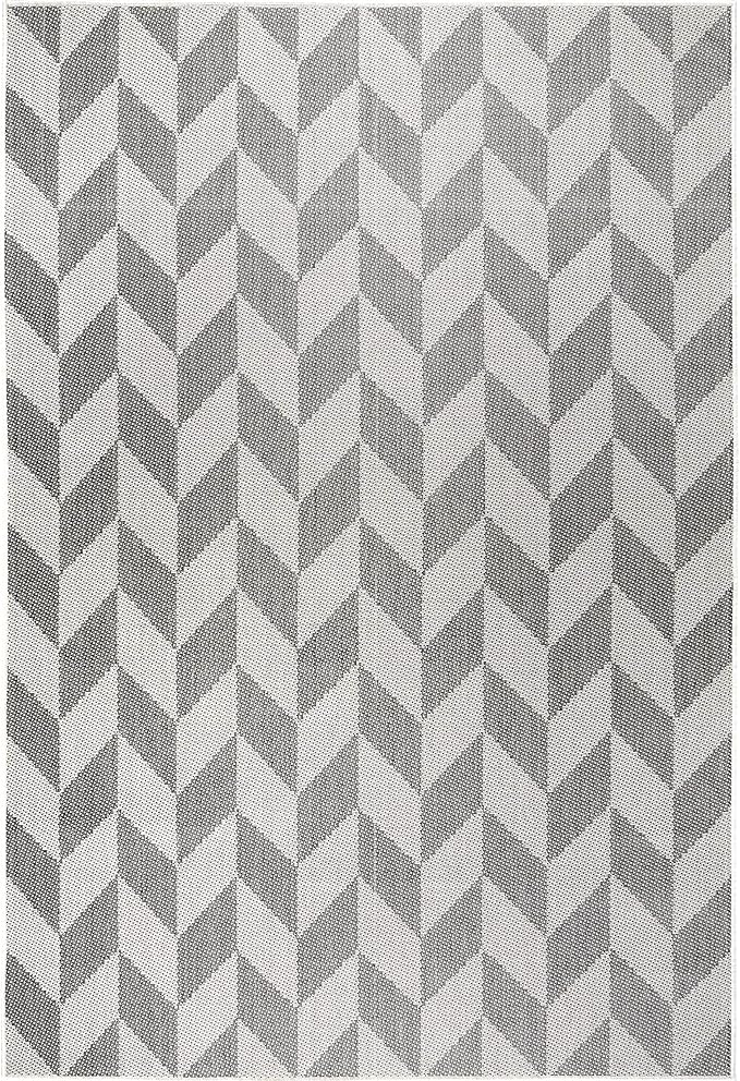 Nicole Miller New York Patio Country Calla Contemporary Herringbone Indoor/Outdoor Area Rug, Black/Grey, 5'2"x7'2"