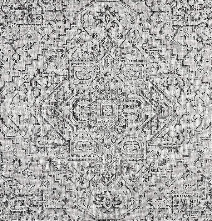 JONATHAN Y Boho Medallion Indoor Outdoor Square Area Rug 9X9 Black/Gray, Estrella Textured Weave for Backyard, Patio, Porch, Easy-Cleaning, High Traffic, Pet-Friendly, Non-Shedding (SMB105D-9SQ)
