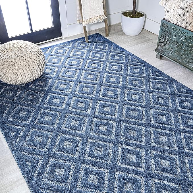 JONATHAN Y Diamond Trellis Indoor Outdoor Area Rug 3X5 Navy, Portmany Neutral for Backyard, Patio, Porch, Easy-Cleaning, High Traffic, Pet-Friendly, Non-Shedding (IBZ104B-3)