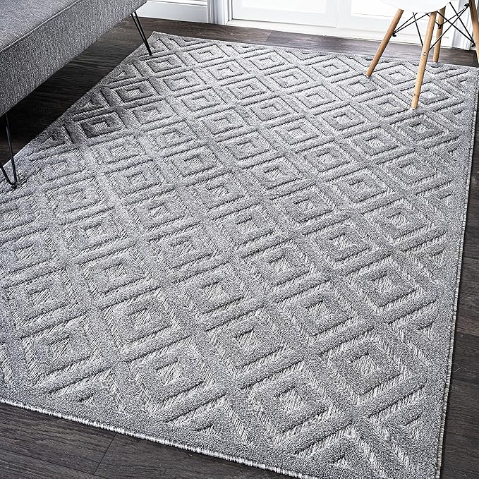 JONATHAN Y Diamond Trellis Indoor Outdoor Area Rug 5X8 Dark Gray, Portmany Neutral for Backyard, Patio, Porch, Easy-Cleaning, High Traffic, Pet-Friendly, Non-Shedding (IBZ104A-5)